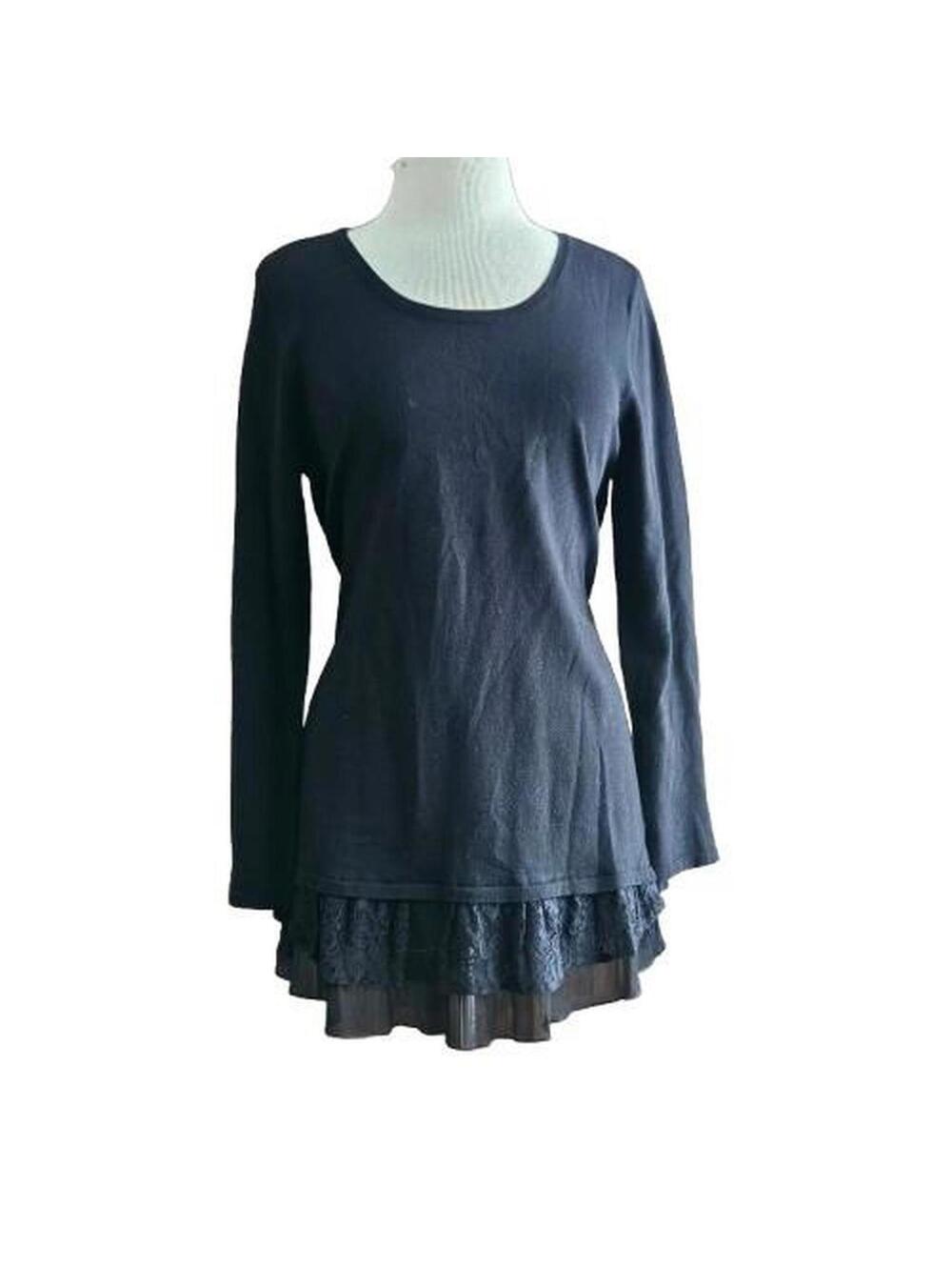 black long sleeve tunic, lace ruffle trim size medium style & co y2k goth mori